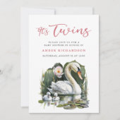 Het is Twins Elegant Roze Script Swan Baby shower Kaart (Voorkant)