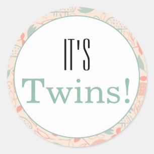 Het is Twins. Floral Baby shower Ronde Sticker