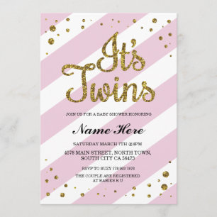 Het is Twins Girls Baby shower Pink Gold Invite Kaart