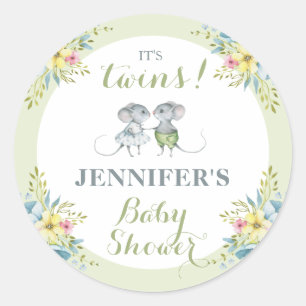 Het is Twins Green Floral Boy & Girl Baby shower I Ronde Sticker