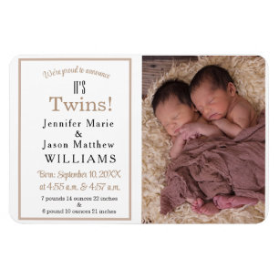 Het is Twins Modern Photo Birth Announcement Magneet