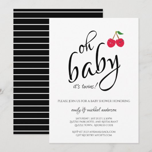 Het is Twins Modern Typography Cherry Baby shower Kaart (Voorkant / Achterkant)