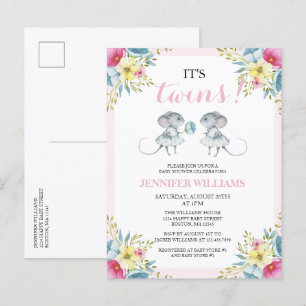 Het is Twins Pink Floral Girl Twins Baby shower Uitnodiging Briefkaart