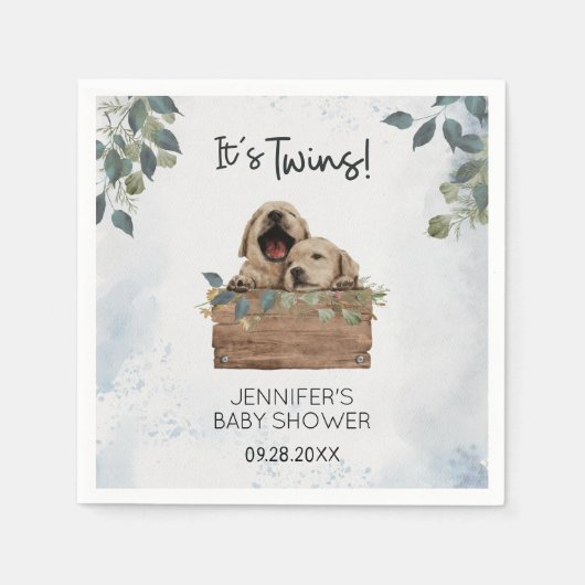 Het is Twins. Puppies Waterverf Baby shower Napkin Servet (Voorkant)