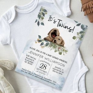 Het is Twins. Puppy Dogs Waterverf Baby shower Kaart