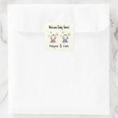 Het is Twins!, Roze & Blauw Gepersonaliseerde Twee Vierkante Sticker (Tas)