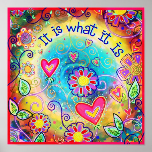 Het is wat het is regenboog kleuren harten Poster (Voorkant)