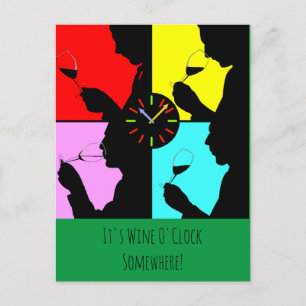 Het is Wine O-klok Ergens Artsy grafische vino Briefkaart