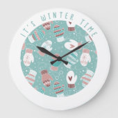 Het is winter tijd kerst wanten patroon in Mint Grote Klok (Voorkant)
