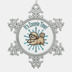 Het is Zoomie Tijd Shih Tzu Tin Sneeuwvlok Ornament