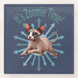 Het is Zoomie Tijd Sphynx Kat Glazen Onderzetter