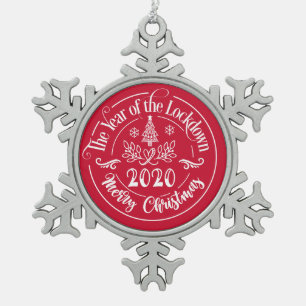 Het jaar van de afgrendeling 2020 grappige kerst tin sneeuwvlok ornament