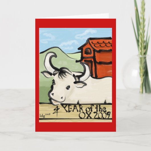 Het jaar van het Ox Boerderij 2009 Feestdagen Kaart (Voorkant)