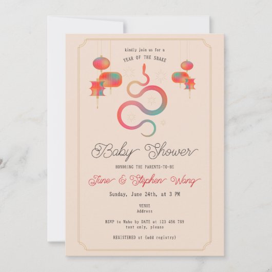 Het jaar van het Snake Lanterns Baby shower Kaart (Voorkant)