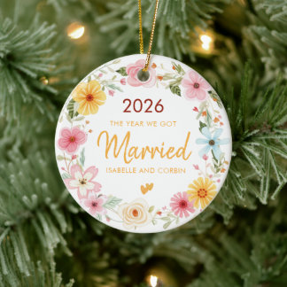 Het jaar waarin we verloofd raakten aquarel bloems keramisch ornament