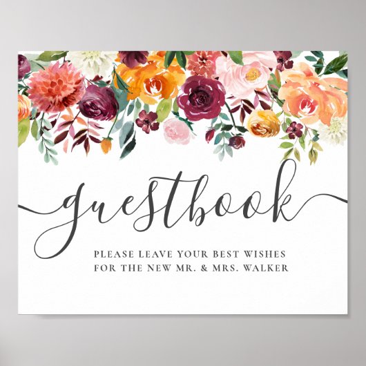 Het jaarboek "Floral Wedding Sign" Poster (Voorkant)