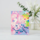 Het Japanse Meisje van Wamono met Katje Kawaii Briefkaart (Staand voorkant)