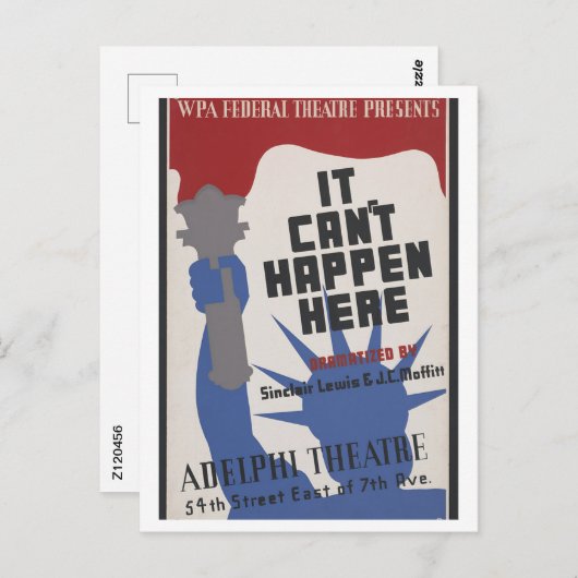 Het kan hier niet gebeuren, performance play briefkaart (Voorkant / Achterkant)