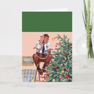 Het kappen van de kerstboom feestdagen kaart