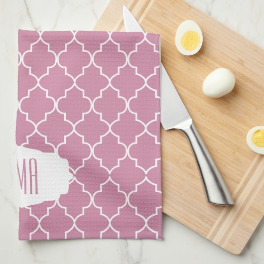 Het Kasjmier Roze Quatrefoil van het monogram Theedoek (Quarter Fold)