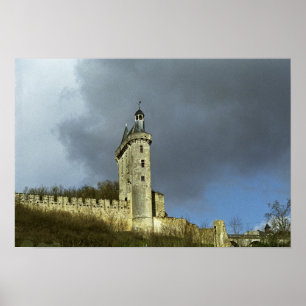 Het kasteel van Chinon staat op een heuveltop Poster