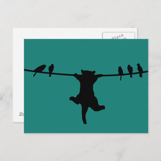 Het katje is afhankelijk van het netsnoer briefkaart (Voorkant / Achterkant)