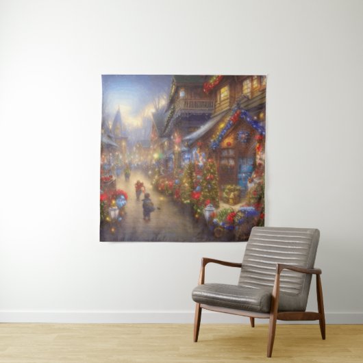 Het kerstdorp Fantasy Snowy Landschap Wandkleed (In situ)