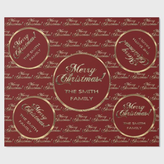 Het kerstrode Faux Gold-script van de Smith Family Cadeaupapier (Vlak)