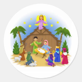 Het kerstverhaal ronde sticker