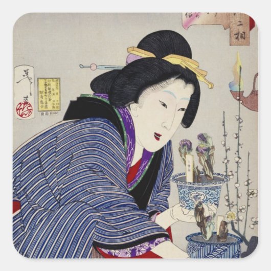 Het kijken alsof ze wil veranderen: het uiterlijk vierkante sticker (Voorkant)