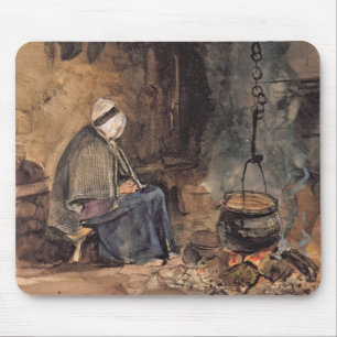 Het kijken van de pot kook - een huisinterieur muismat