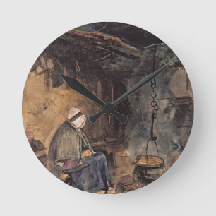 Het kijken van de pot kook - een huisinterieur ronde klok