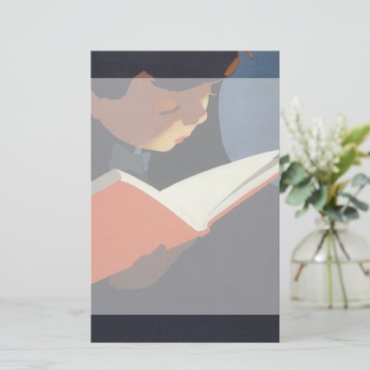 Het Kind dat een Boek van de Bibliotheek leest (Staand voorkant)