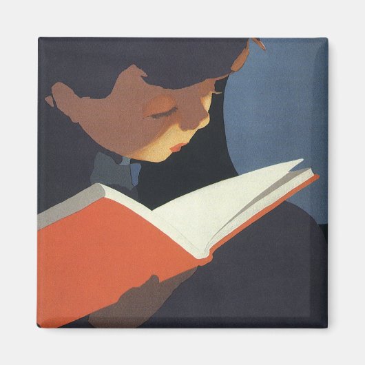 Het  Kind dat een Boek van de Bibliotheek leest Magneet (Voorkant)