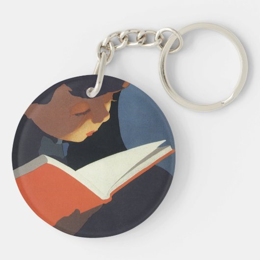 Het Kind dat een Boek van de Bibliotheek leest Sleutelhanger (Achterkant)
