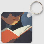 Het Kind dat een Boek van de Bibliotheek leest Sleutelhanger (Achterkant)
