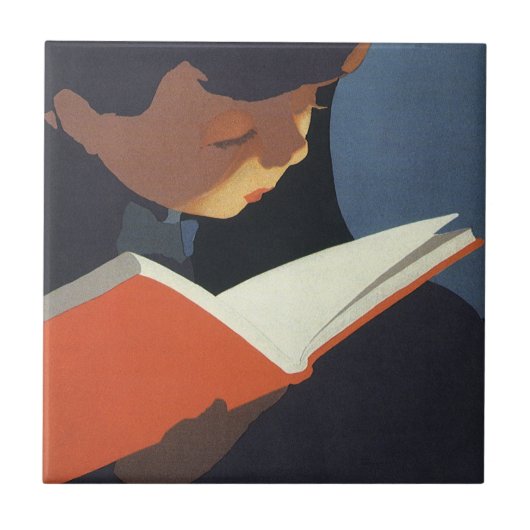 Het  Kind dat een Boek van de Bibliotheek leest Tegeltje (Voorkant)