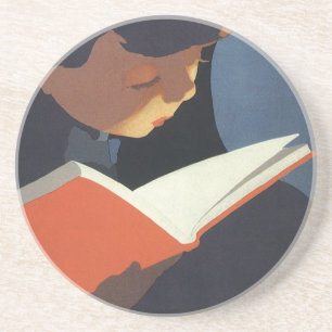 Het  Kind dat een Boek van de Bibliotheek leest Zandsteen Onderzetter