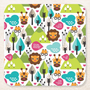 het kinder vrijetijdsgewin retro - safari vierkante kartonnen onderzetter