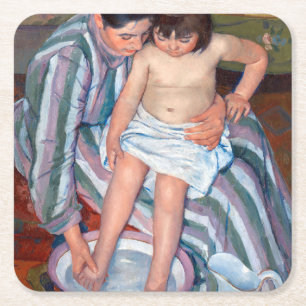 Het kinderbad, Mary Cassatt Vierkante Kartonnen Onderzetter