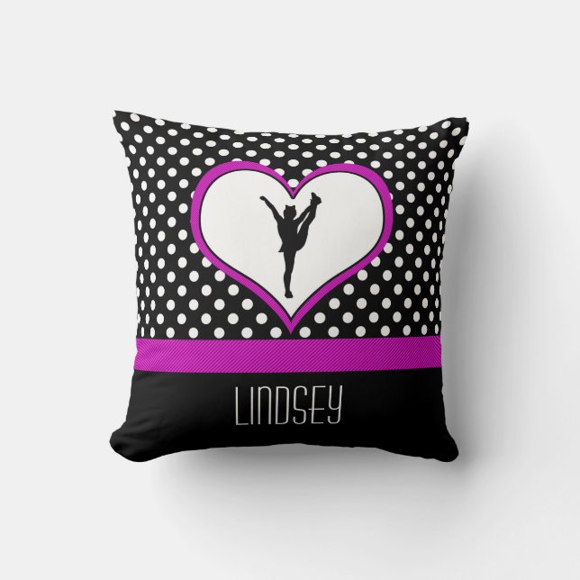 Het Klassieke Roze met monogram juicht Stip met Kussen (Voorkant)