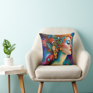 Het kleurrijke Mermaid AI Art-portret Kussen