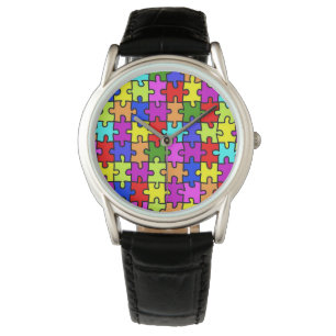 Het kleurrijke patroon van de regenboogpuzzel horloge
