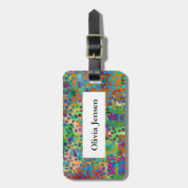 Het kleurrijke Vierkante Abstracte Digitale Art. Bagagelabel (Voorkant verticaal)