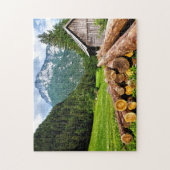 Het klooster in het bos met bergen legpuzzel (Verticaal)