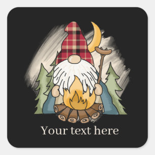 het koele camping gnome voegt tekst toe vierkante sticker