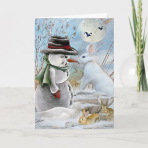 Het konijn eet de Neus van de Sneeuwman Feestdagen Kaart