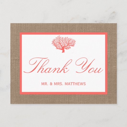 Het koraal op het strand van Burlap Boho Collectie Briefkaart (Voorkant)