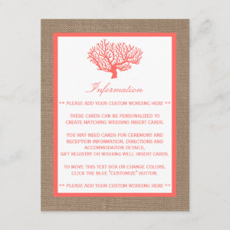 Het koraal op het strand van Burlap Boho Collectie Informatiekaartje