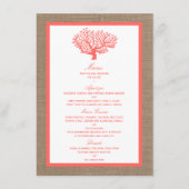 Het koraal op het strand van Burlap Boho Collectie Menu (Voorkant)